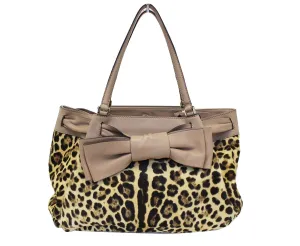 Valentino Leopard Print with Leather Bow Satchel Bag