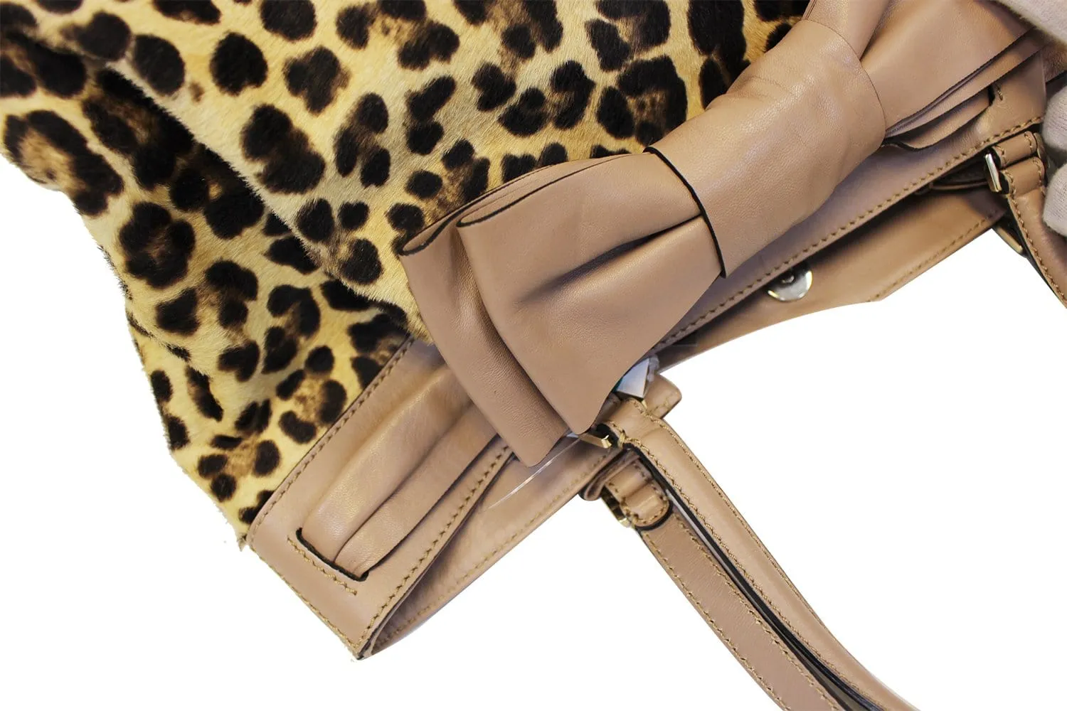 Valentino Leopard Print with Leather Bow Satchel Bag