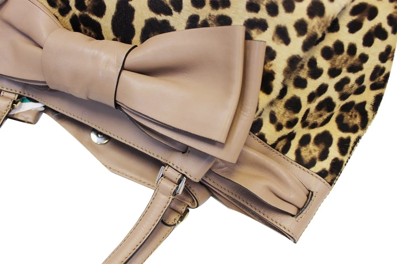 Valentino Leopard Print with Leather Bow Satchel Bag