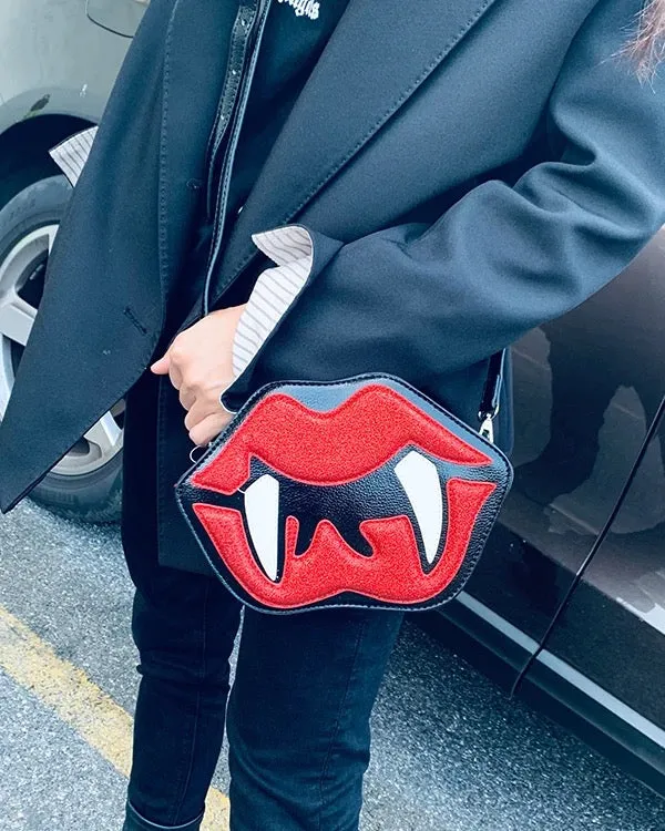Vamp Lips Handbag Purse / Faux Leather