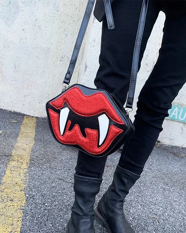 Vamp Lips Handbag Purse / Faux Leather