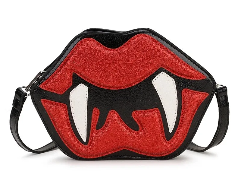 Vamp Lips Handbag Purse / Faux Leather