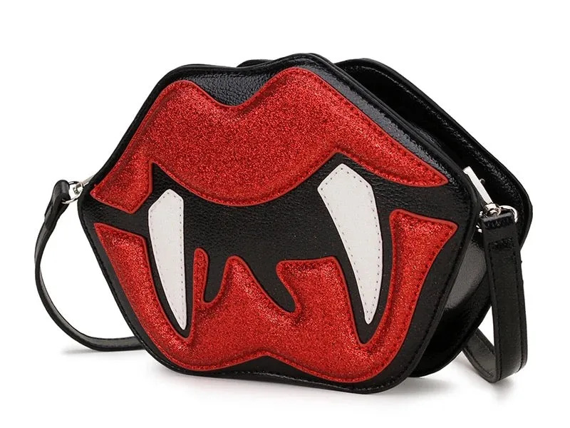 Vamp Lips Handbag Purse / Faux Leather