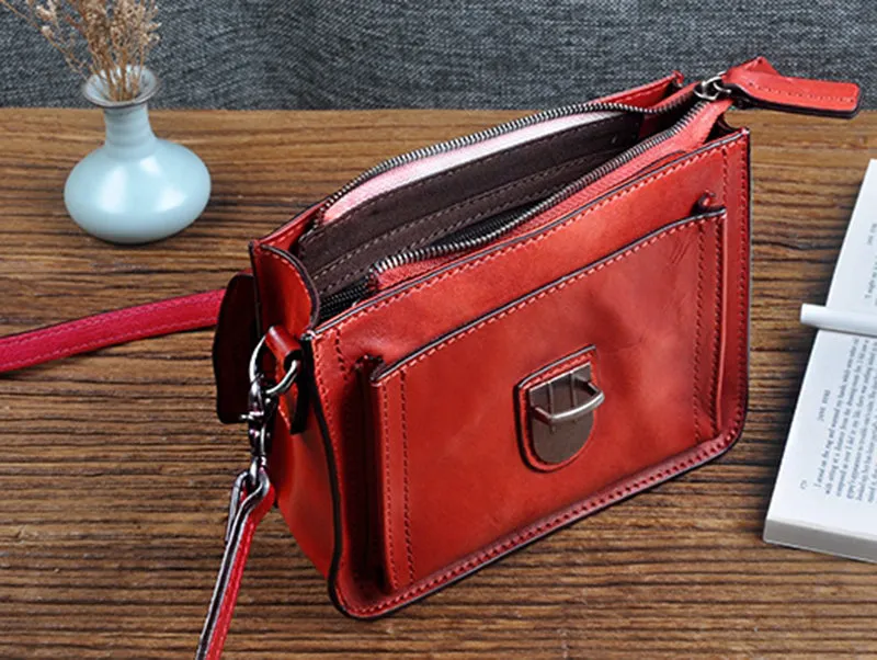 Vegetable Tanned Leather Shoulder Bag For Women Natural Leather Crossbody Bag Vintage Leather Handbag S3283