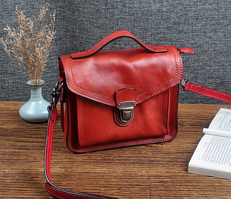 Vegetable Tanned Leather Shoulder Bag For Women Natural Leather Crossbody Bag Vintage Leather Handbag S3283