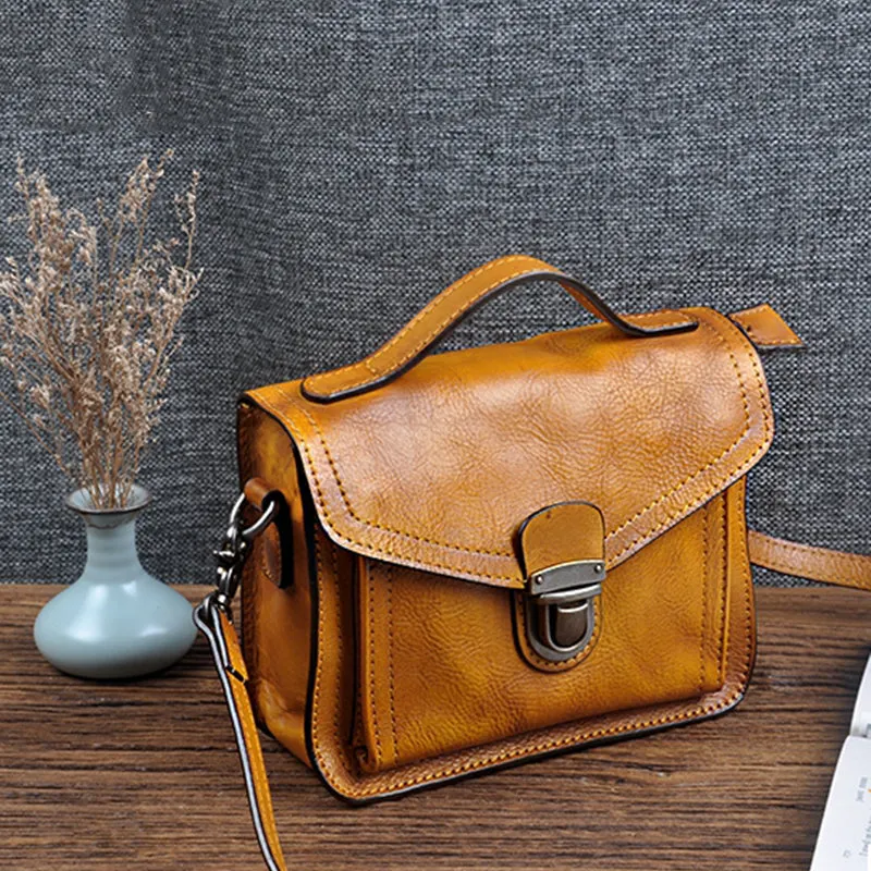 Vegetable Tanned Leather Shoulder Bag For Women Natural Leather Crossbody Bag Vintage Leather Handbag S3283