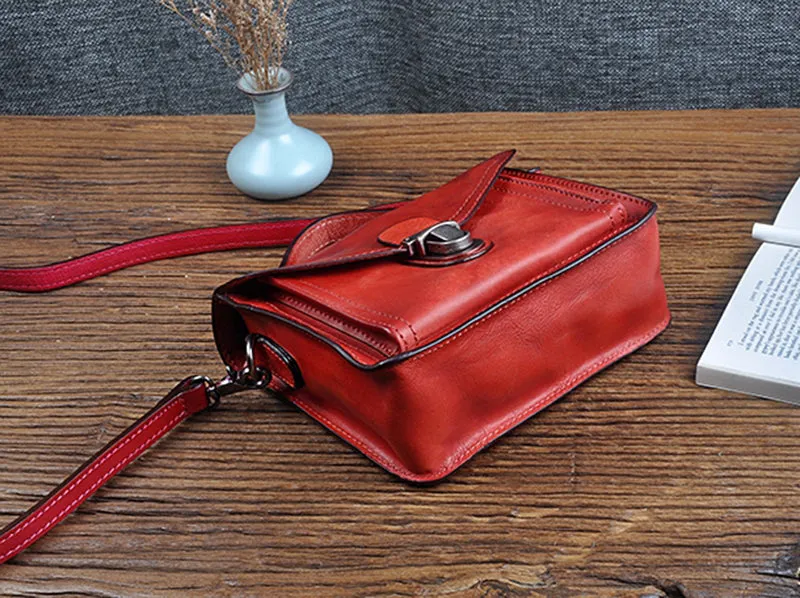 Vegetable Tanned Leather Shoulder Bag For Women Natural Leather Crossbody Bag Vintage Leather Handbag S3283