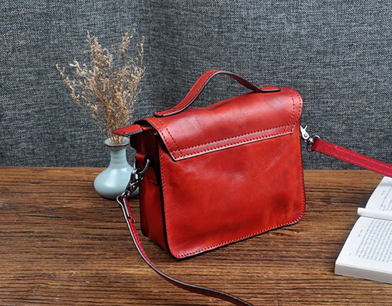Vegetable Tanned Leather Shoulder Bag For Women Natural Leather Crossbody Bag Vintage Leather Handbag S3283