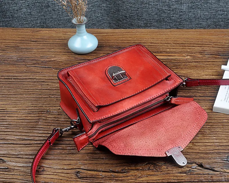 Vegetable Tanned Leather Shoulder Bag For Women Natural Leather Crossbody Bag Vintage Leather Handbag S3283