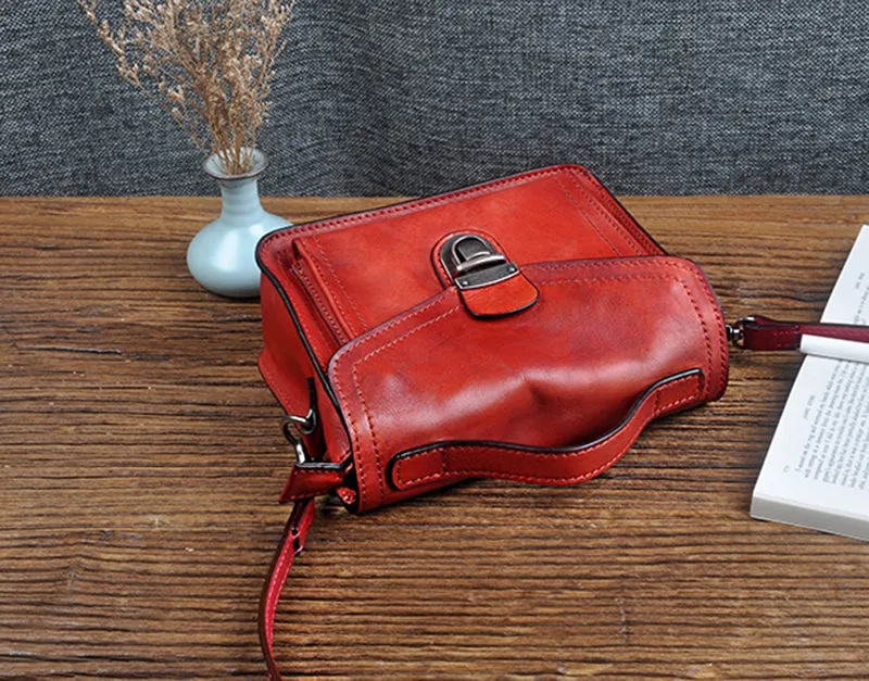 Vegetable Tanned Leather Shoulder Bag For Women Natural Leather Crossbody Bag Vintage Leather Handbag S3283