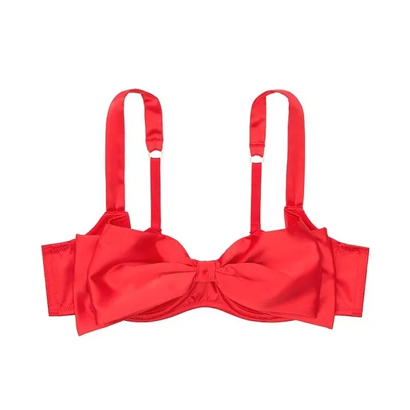 Victoria's Secret Dream Angels Red Balconette Satin Bow Bra