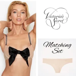 Victoria’s Secret Dream Angels Embellished Bow Bra &amp; Panty Matching Set 34DDD