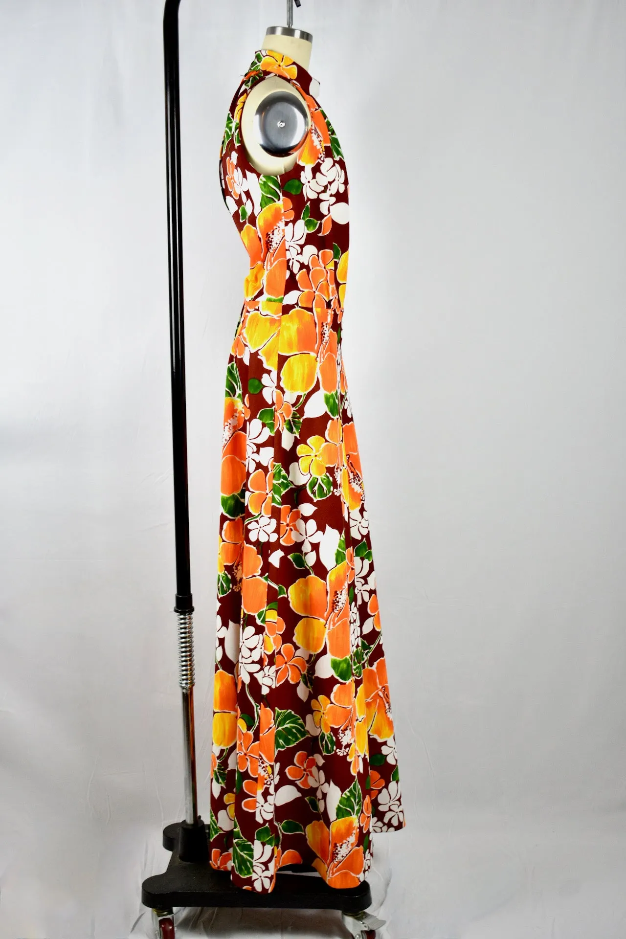 Vintage 1960s Orange/Brown Floral  Halter Jumpsuit