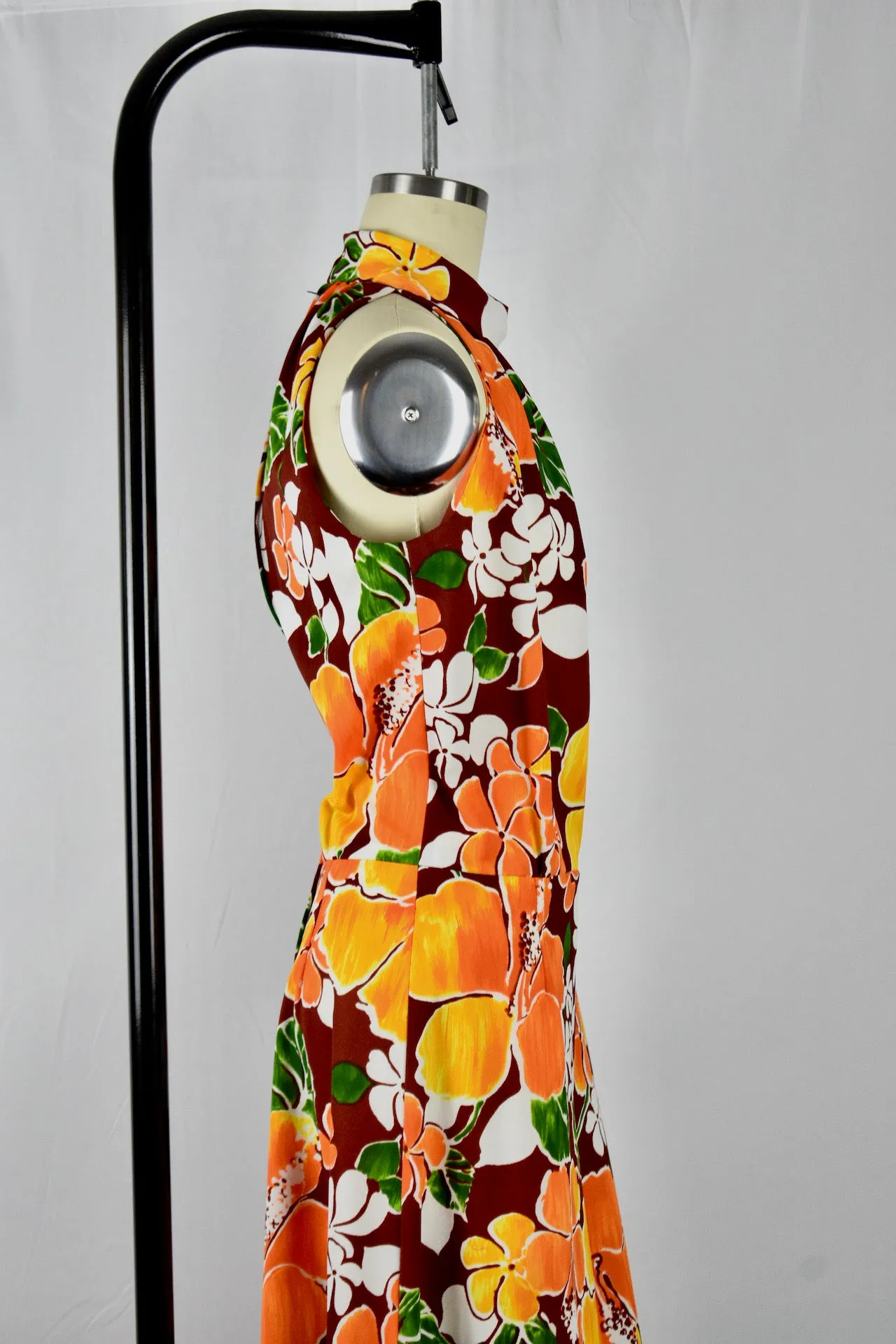 Vintage 1960s Orange/Brown Floral  Halter Jumpsuit