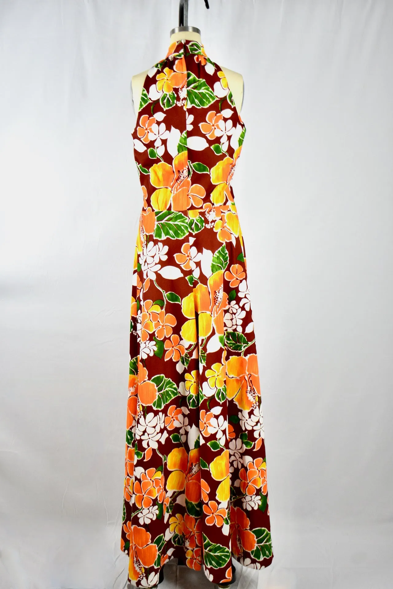 Vintage 1960s Orange/Brown Floral  Halter Jumpsuit