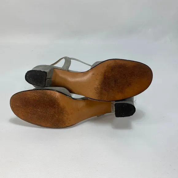 Vintage 70s Women Miramonte Gray Suede Leather 8.5N Italy Block Heel Sling Back