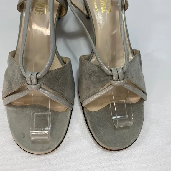 Vintage 70s Women Miramonte Gray Suede Leather 8.5N Italy Block Heel Sling Back