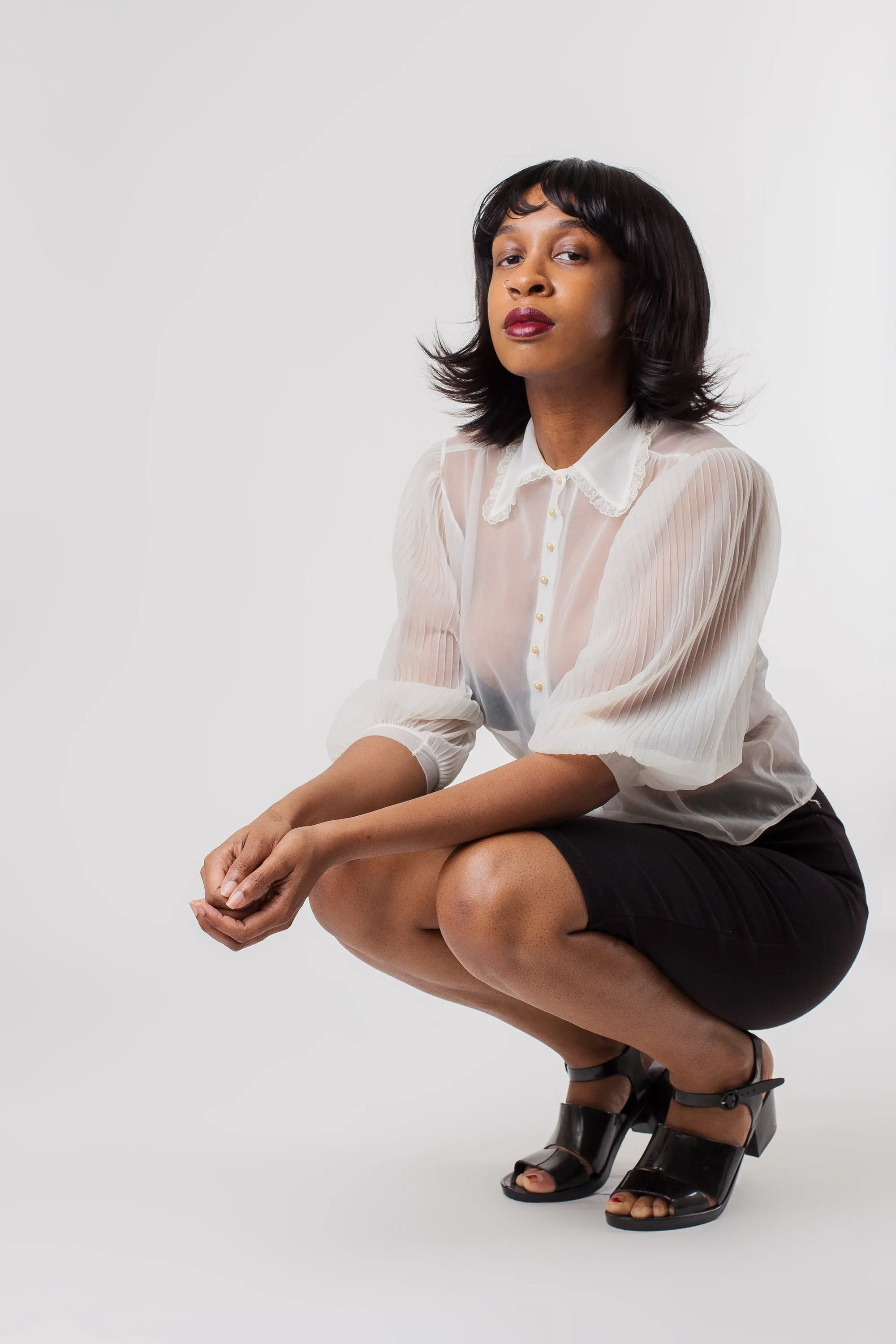 Vintage 90's Sheer White Blouse | S
