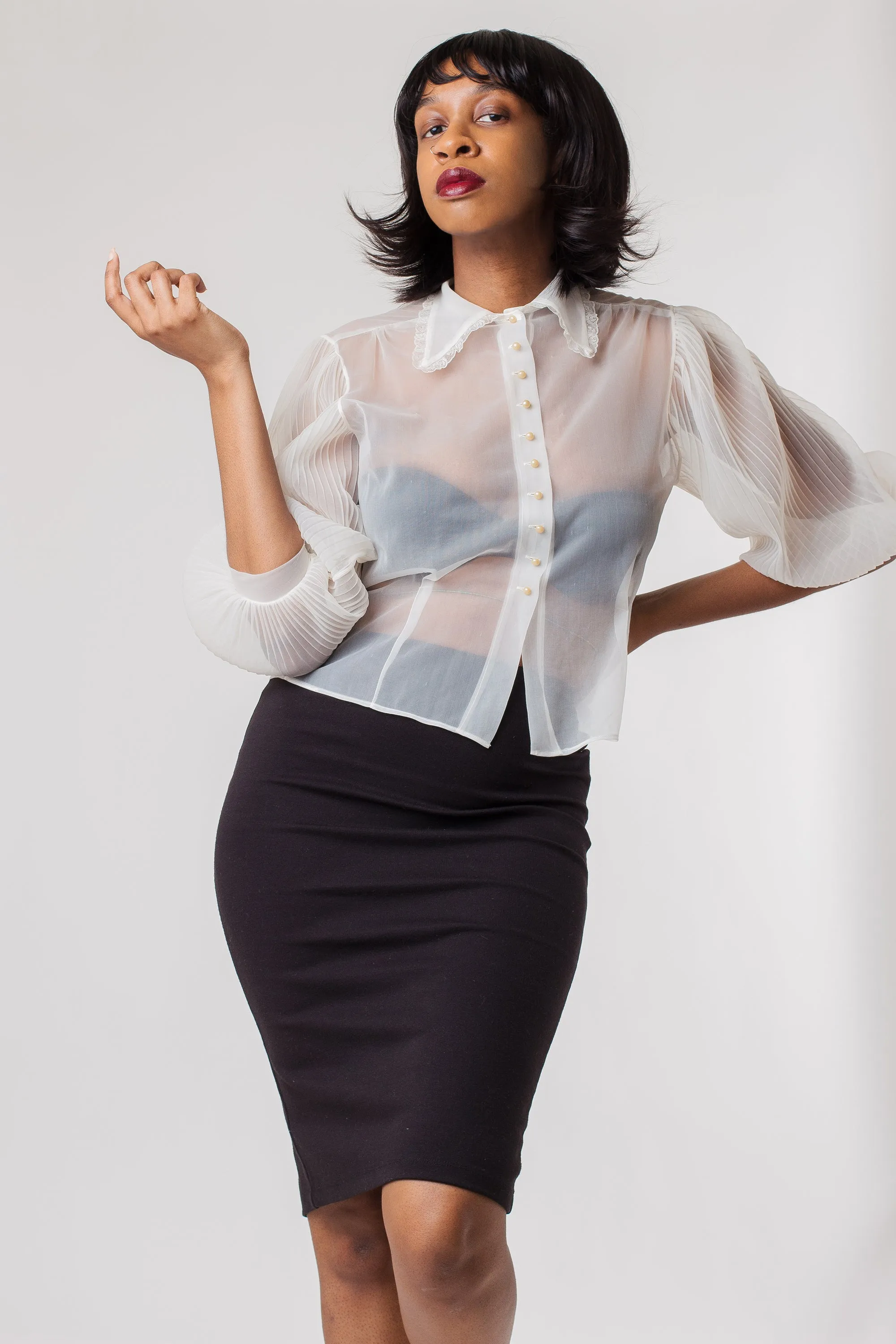 Vintage 90's Sheer White Blouse | S
