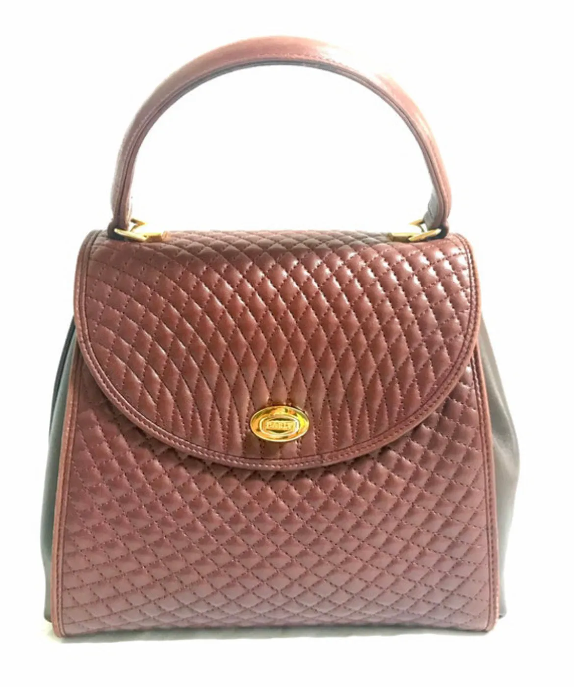 Vintage BALLY wine brown quilted lambskin handbag with golden logo turn lock closure. 050425r1