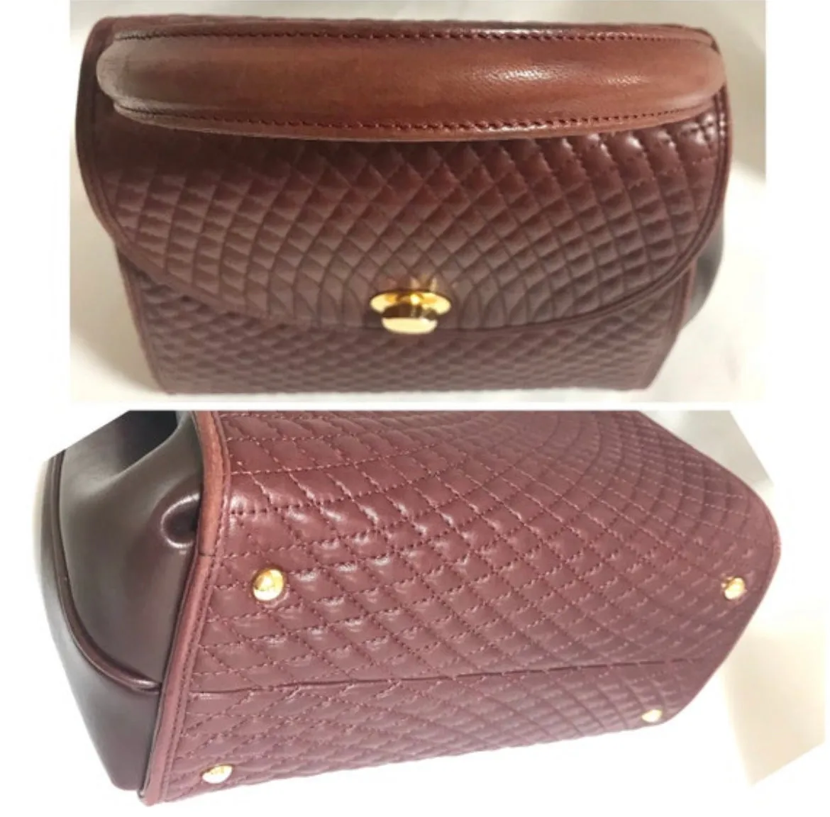 Vintage BALLY wine brown quilted lambskin handbag with golden logo turn lock closure. 050425r1