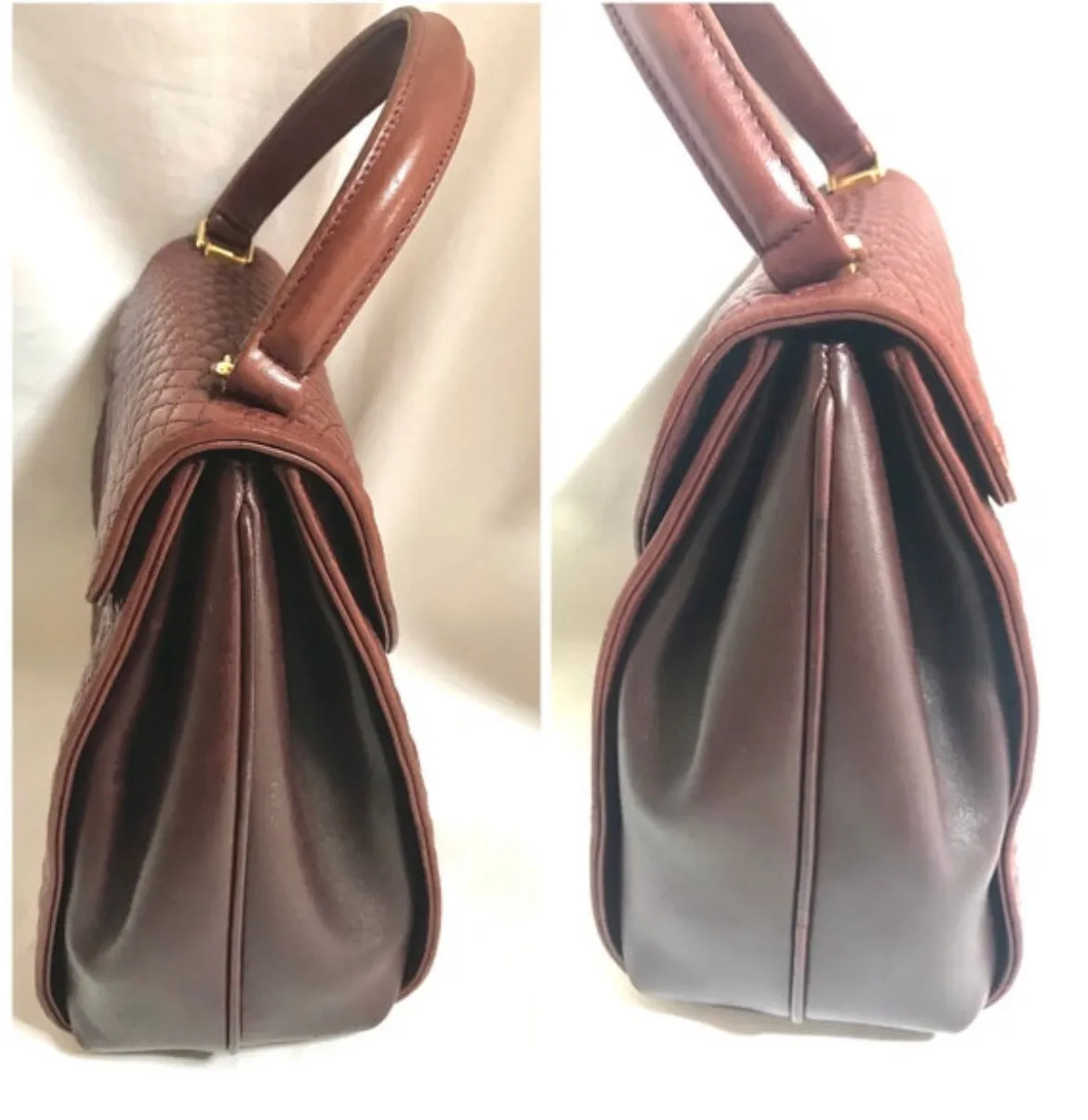 Vintage BALLY wine brown quilted lambskin handbag with golden logo turn lock closure. 050425r1