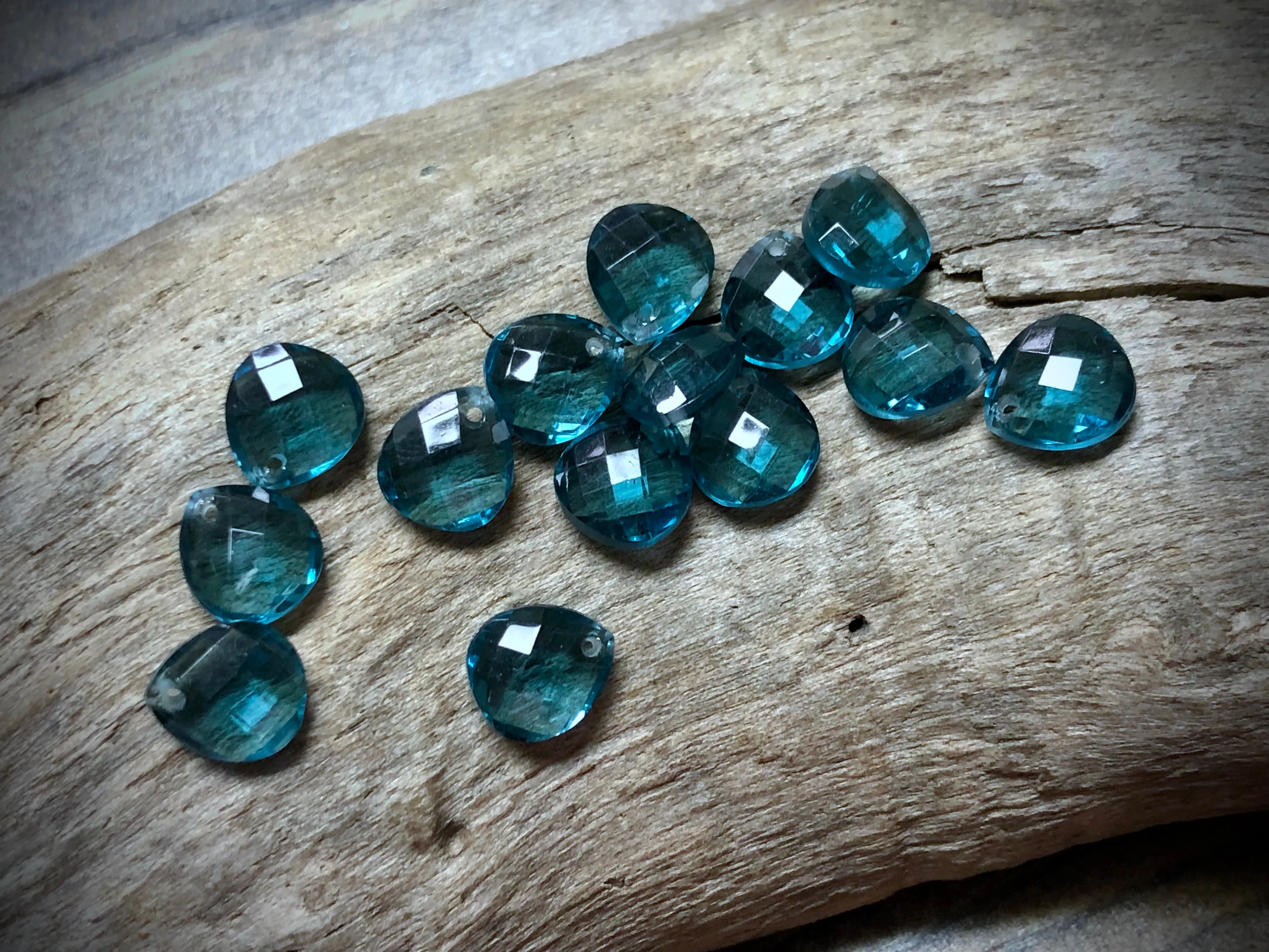 Vintage Czech Glass Faceted Briolette Bead - 9mm x 8mm - Montana Blue