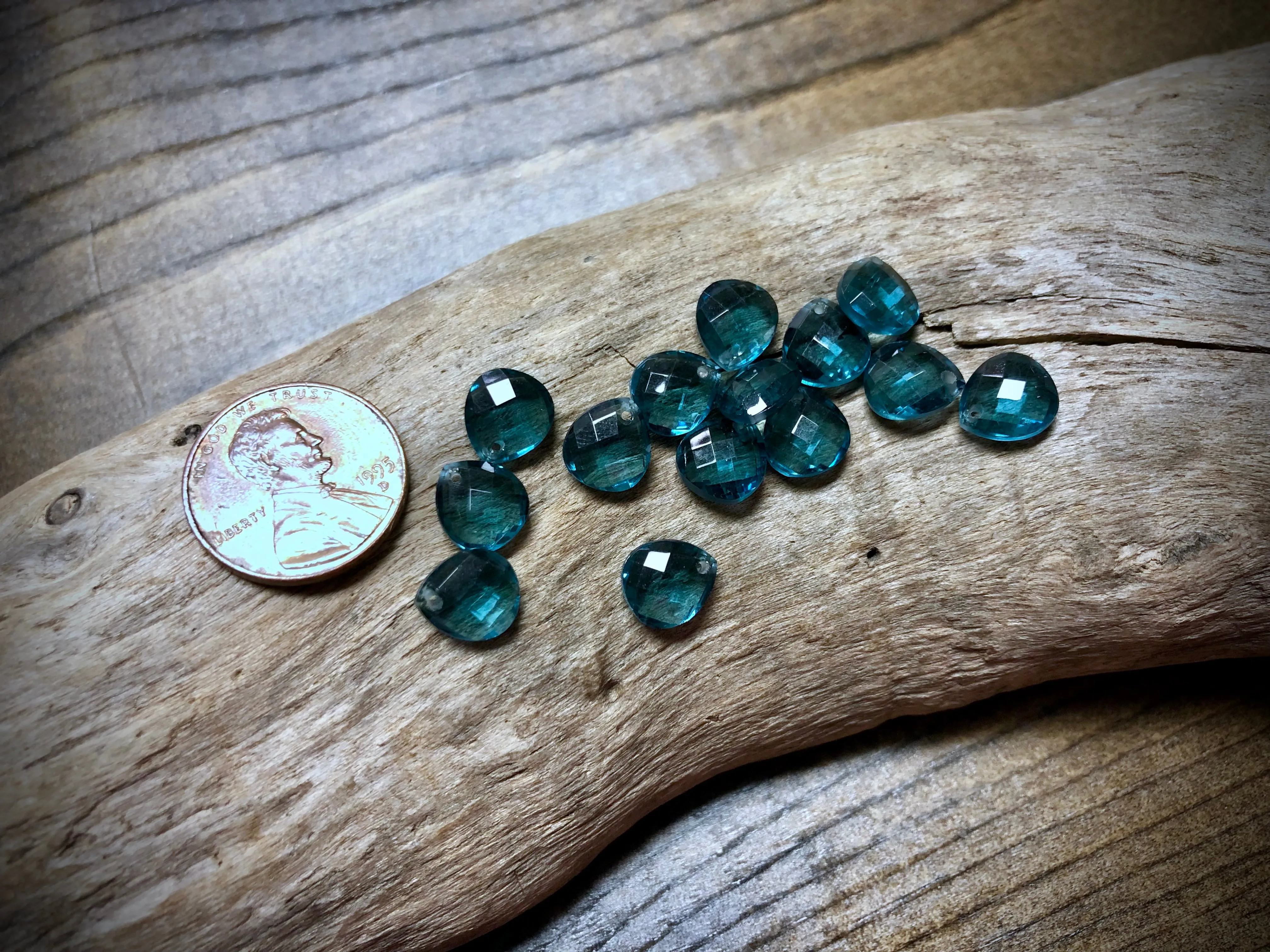 Vintage Czech Glass Faceted Briolette Bead - 9mm x 8mm - Montana Blue