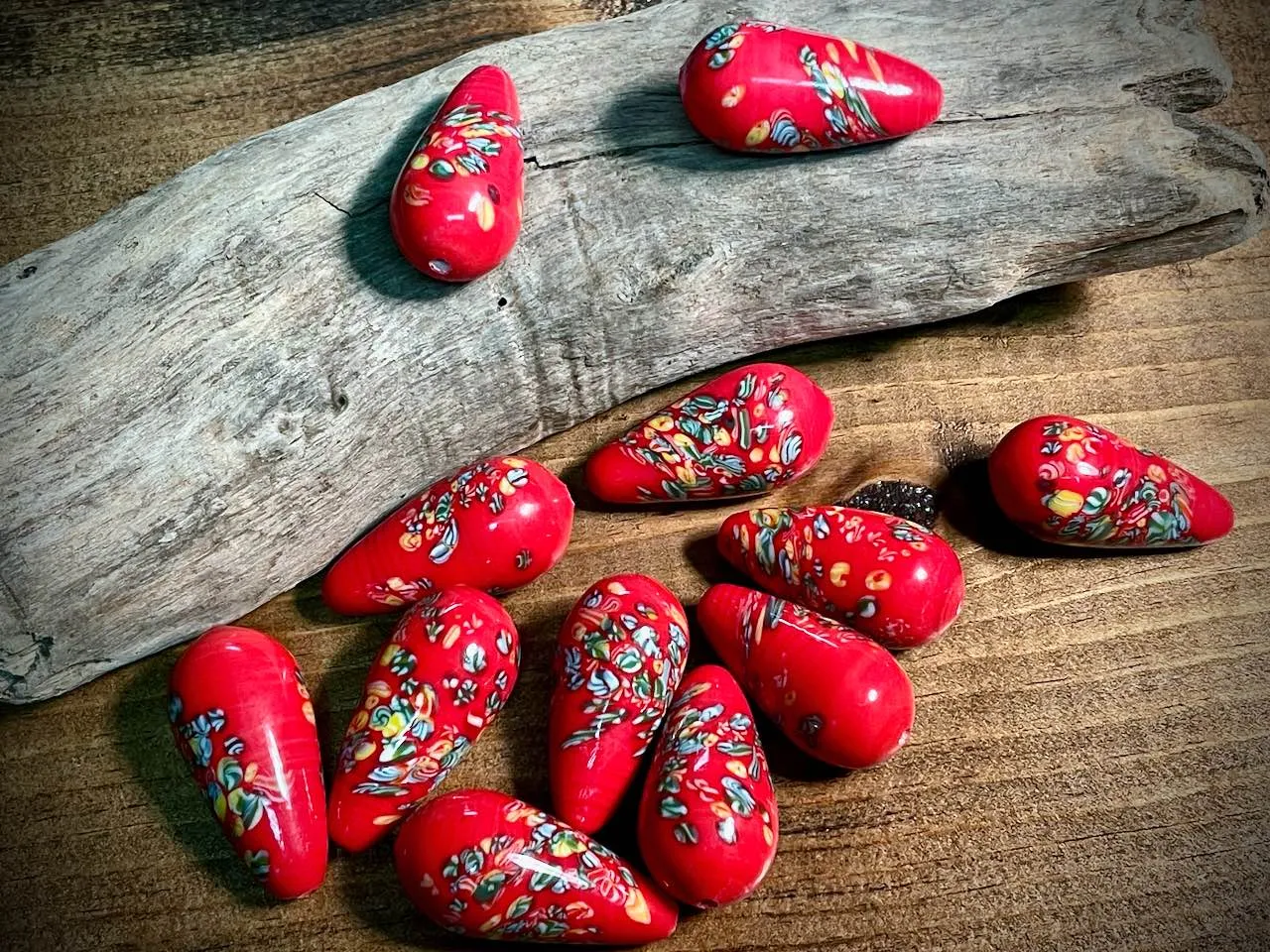 Vintage Japanese Glass—Red Pear Glass Bead—36mm x 18mm