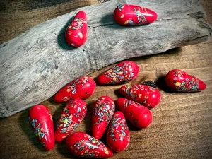 Vintage Japanese Glass—Red Pear Glass Bead—36mm x 18mm