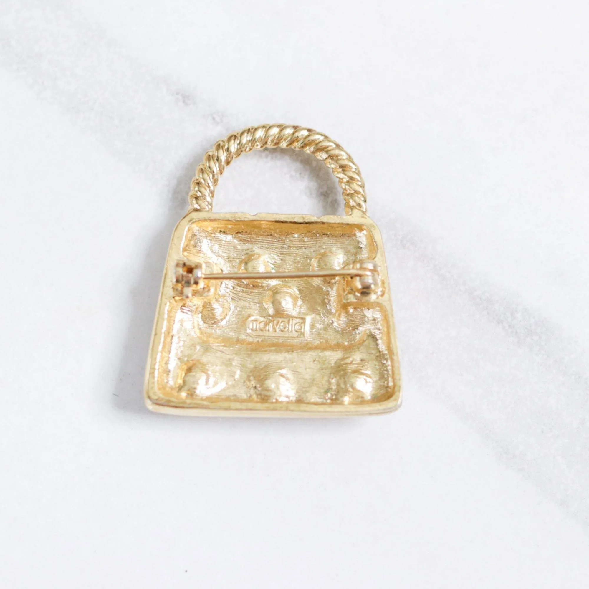 Vintage Marvella Gold Quilted Handbag Purse with Faux Pearls