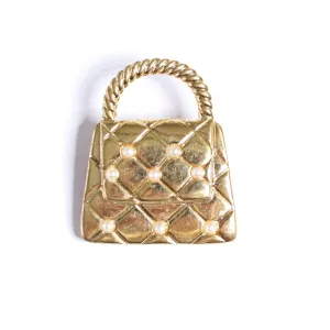 Vintage Marvella Gold Quilted Handbag Purse with Faux Pearls