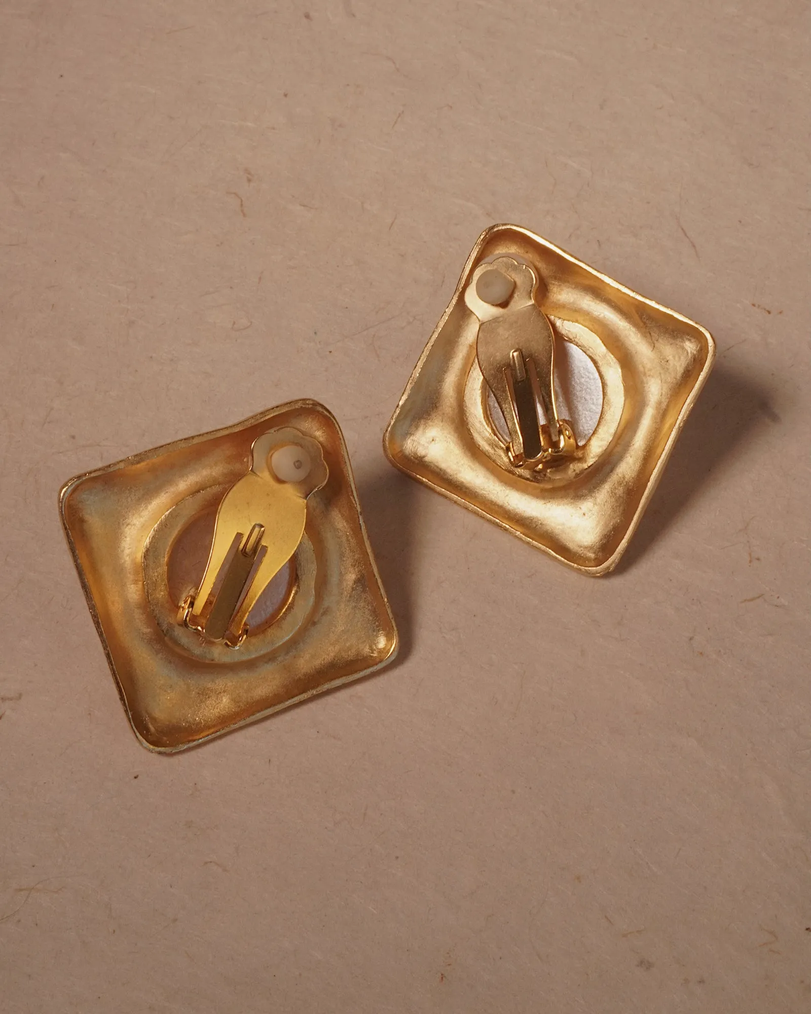 Vintage Oversized Matte Pearl Square Clip Ons