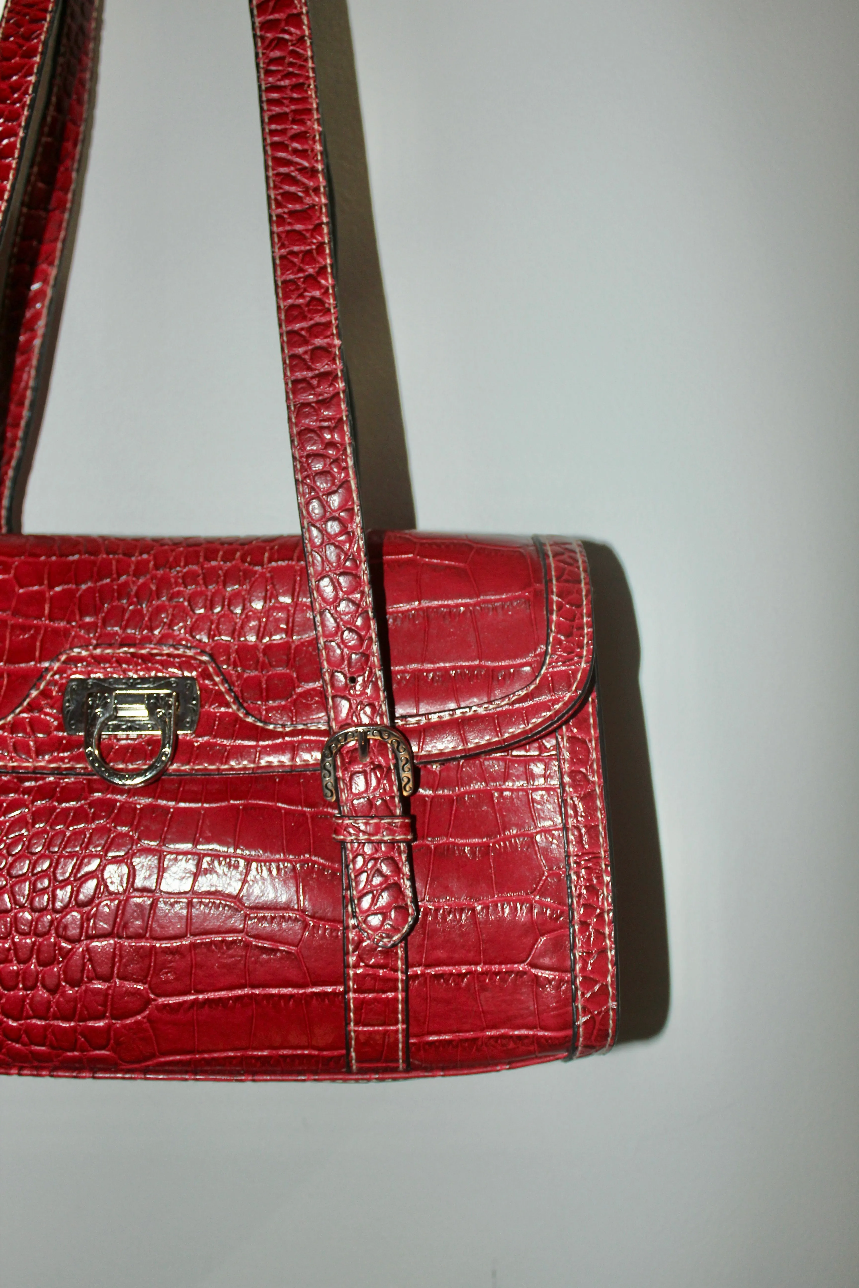 Vintage Textured Cherry Red Messenger Purse