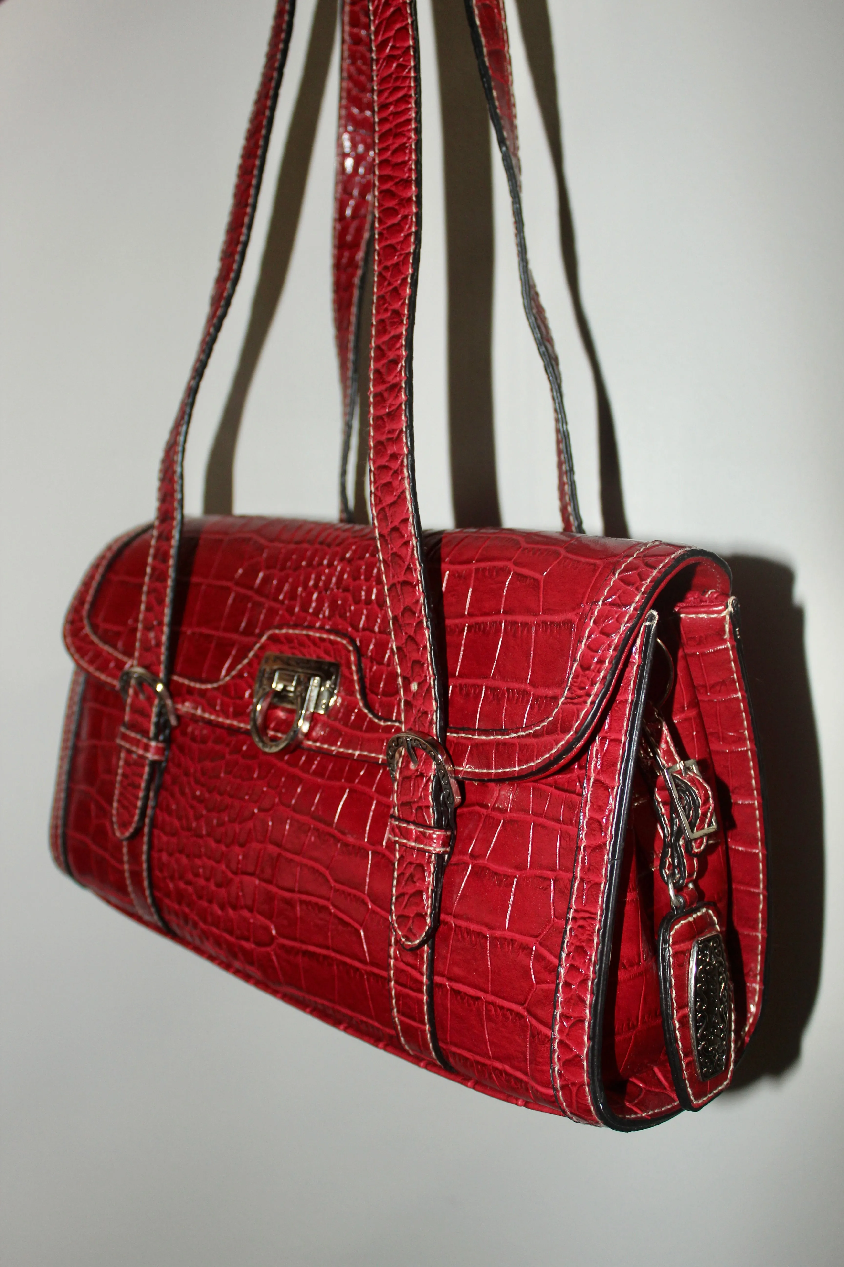 Vintage Textured Cherry Red Messenger Purse