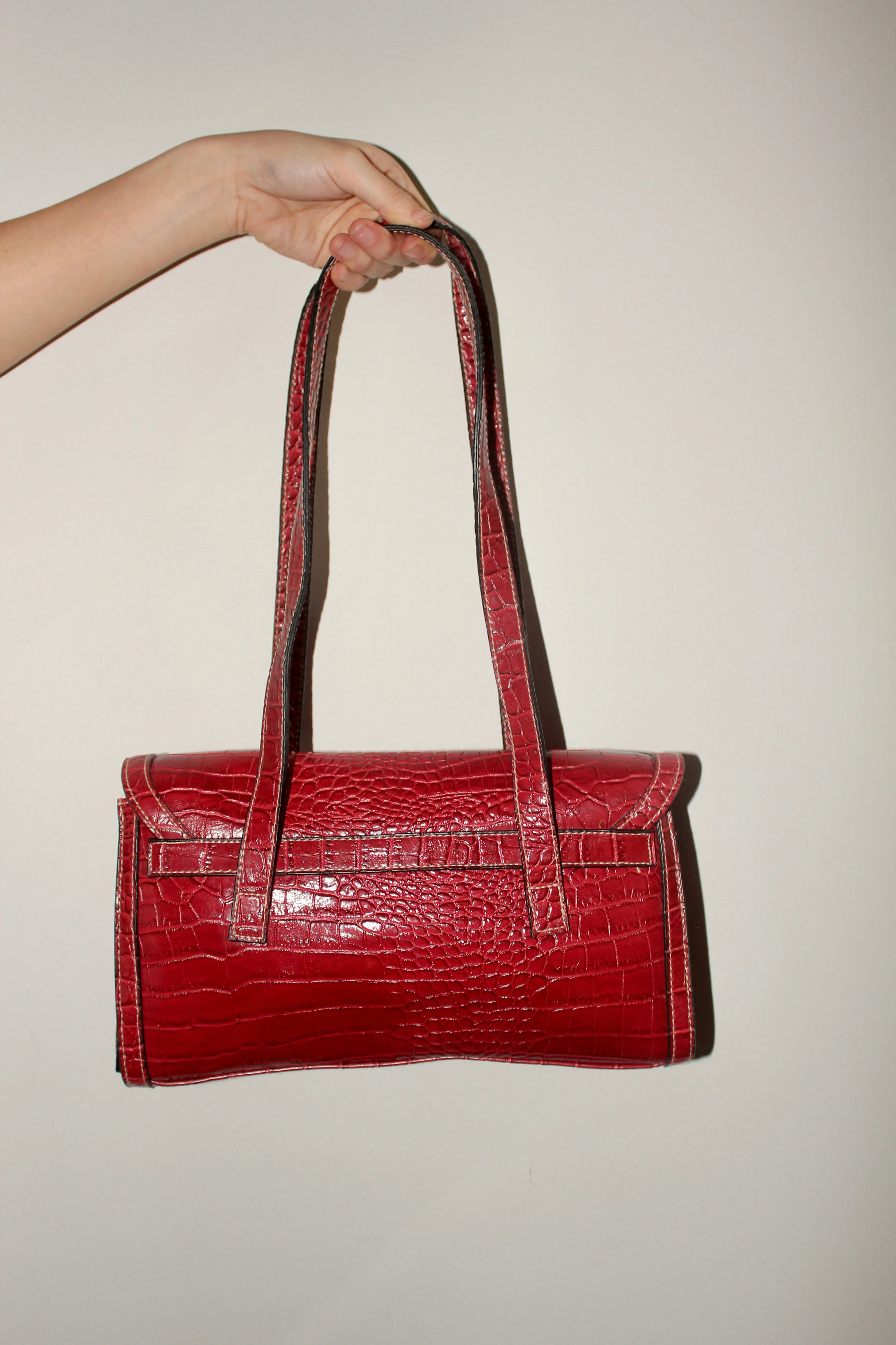 Vintage Textured Cherry Red Messenger Purse