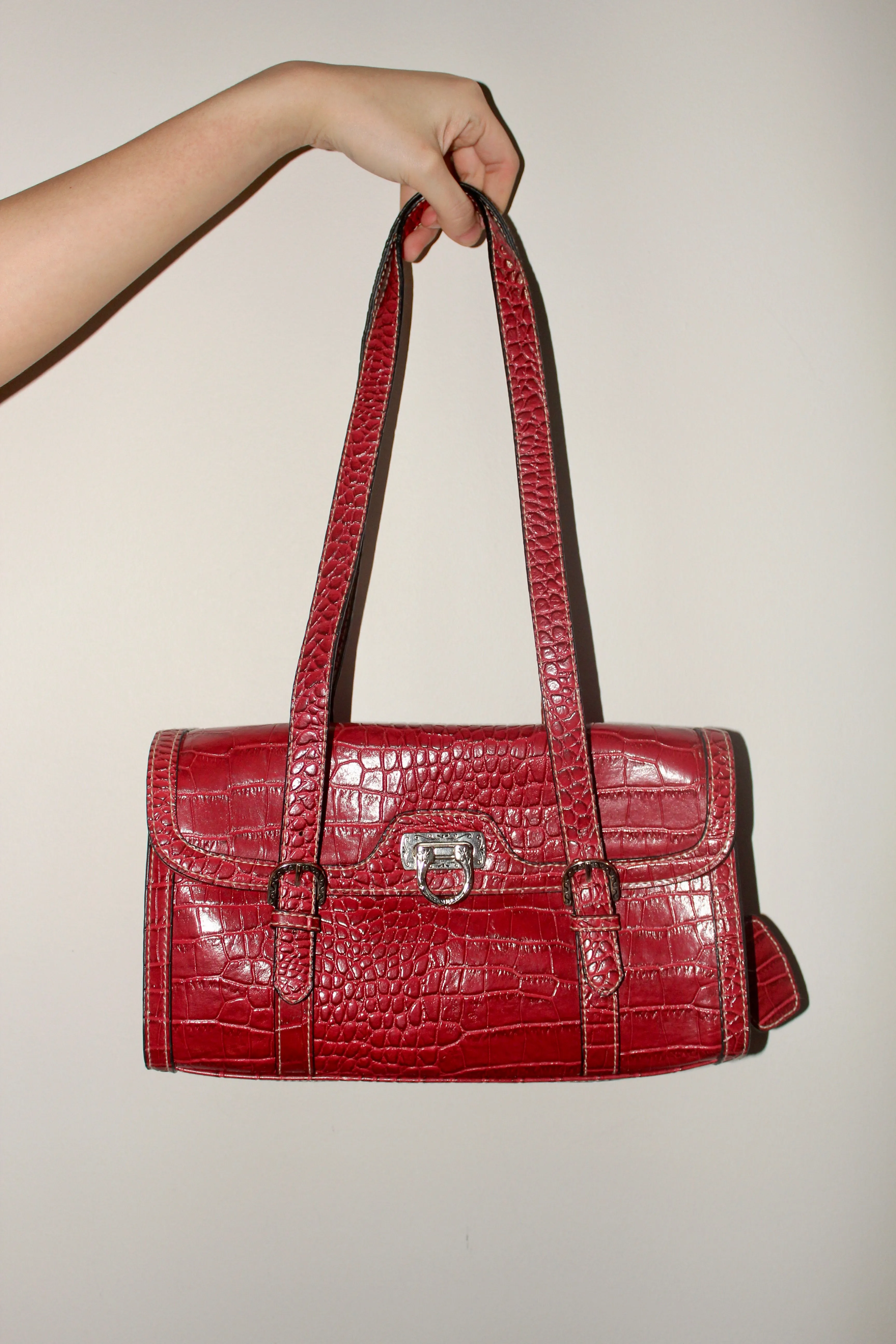 Vintage Textured Cherry Red Messenger Purse
