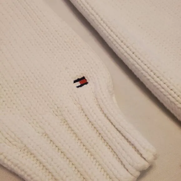 Vintage Tommy Hilfiger Womens Sz 1X Hooded Full Zip Sweater White
