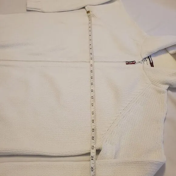 Vintage Tommy Hilfiger Womens Sz 1X Hooded Full Zip Sweater White