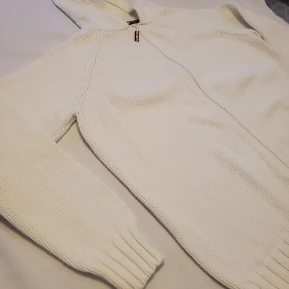 Vintage Tommy Hilfiger Womens Sz 1X Hooded Full Zip Sweater White