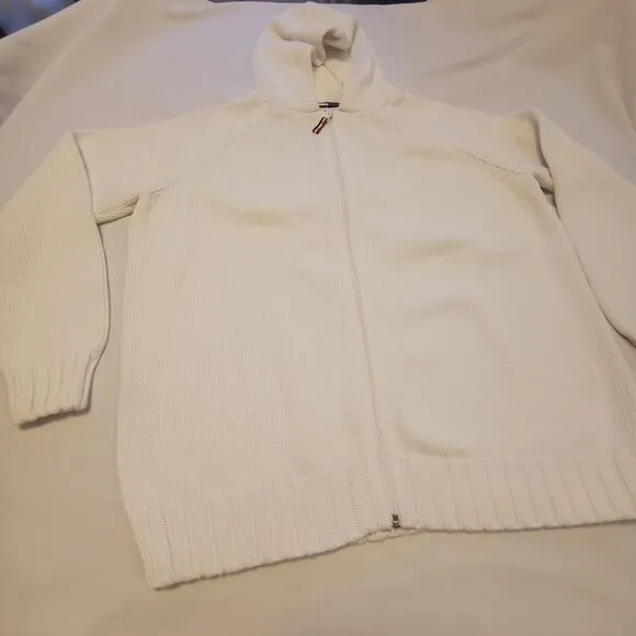 Vintage Tommy Hilfiger Womens Sz 1X Hooded Full Zip Sweater White