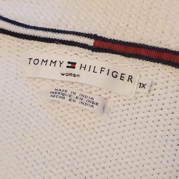 Vintage Tommy Hilfiger Womens Sz 1X Hooded Full Zip Sweater White
