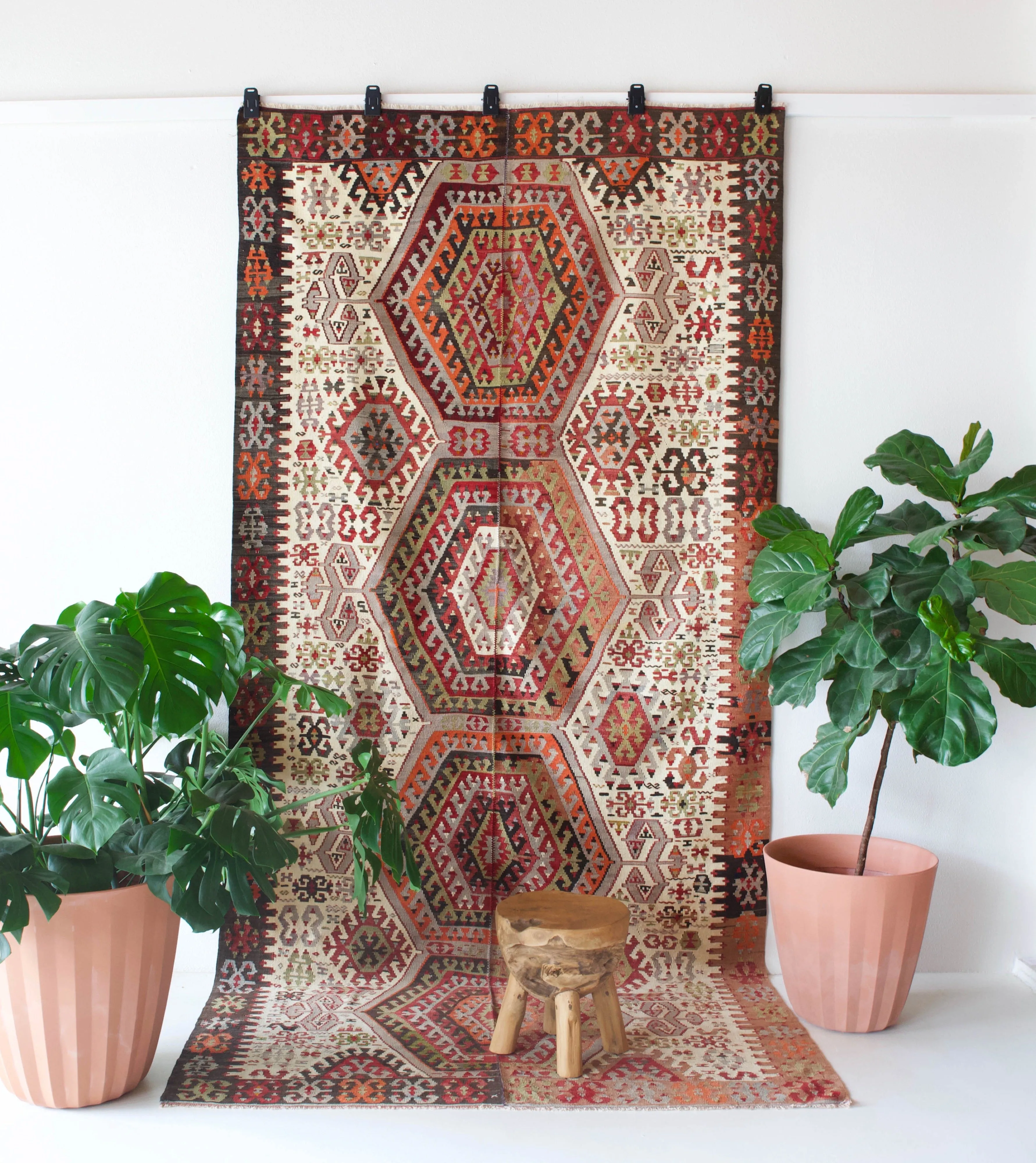 Vintage Turkish Oushak Kilim Rug 5'8"x12'