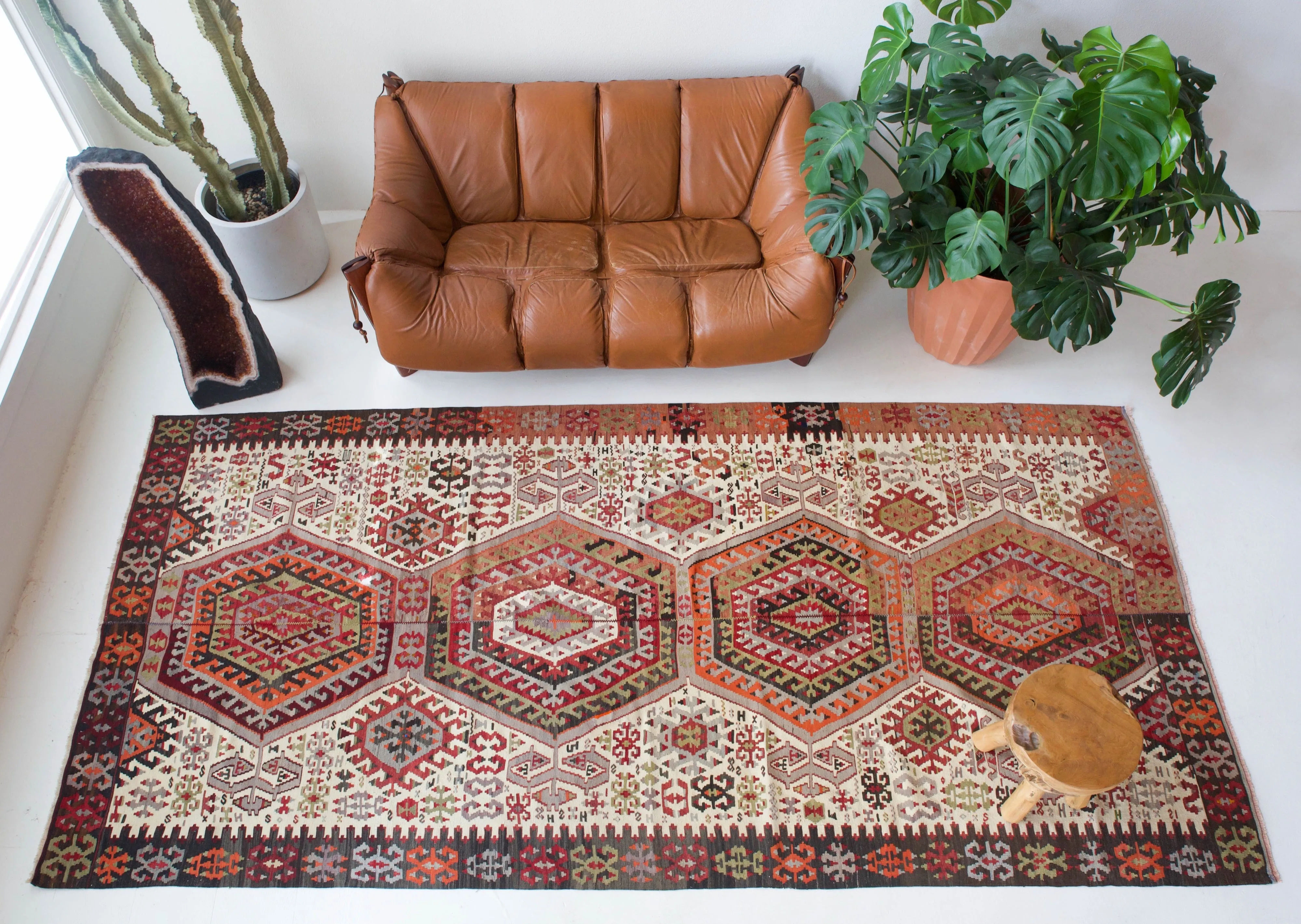 Vintage Turkish Oushak Kilim Rug 5'8"x12'