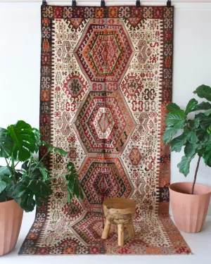 Vintage Turkish Oushak Kilim Rug 5'8"x12'