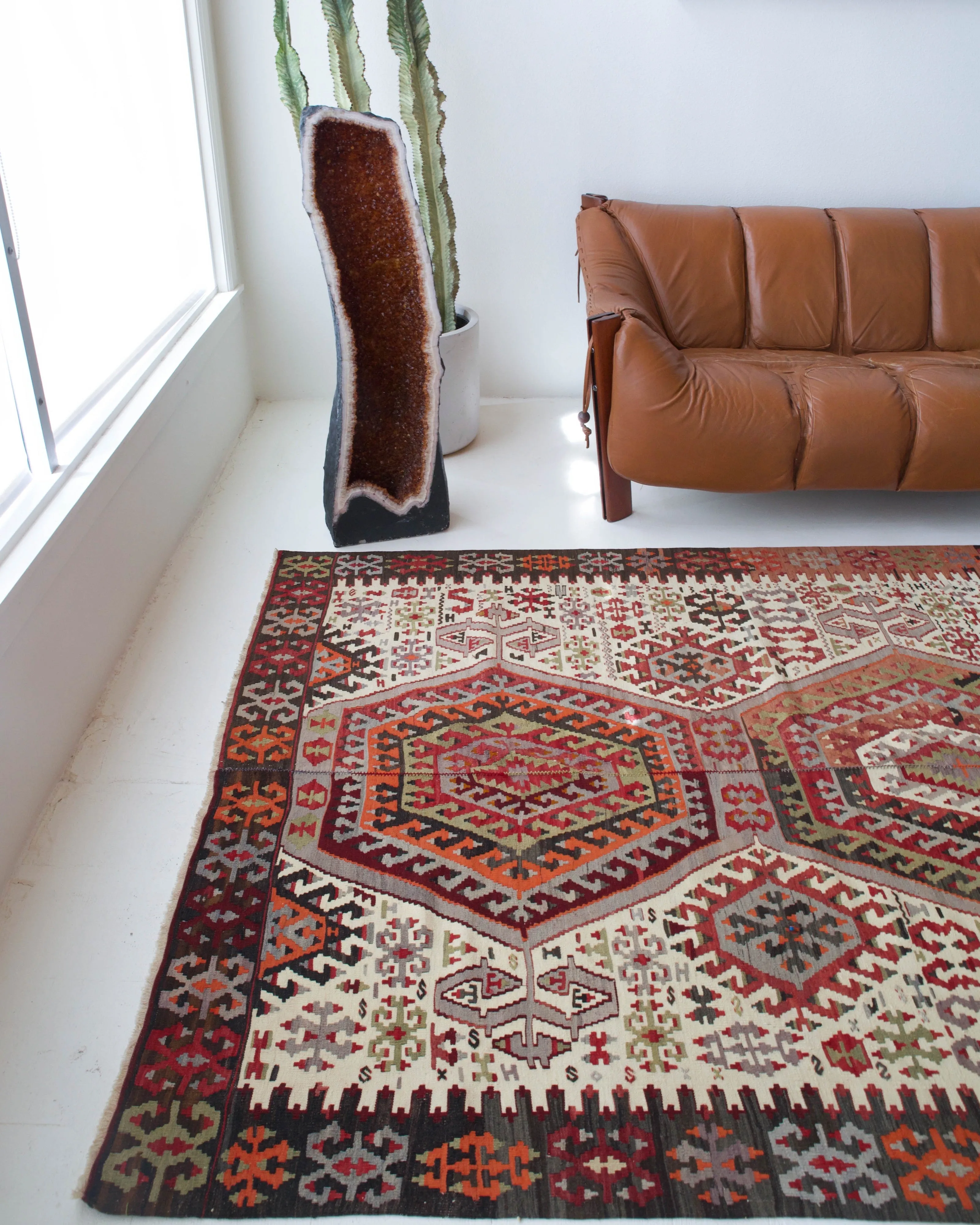 Vintage Turkish Oushak Kilim Rug 5'8"x12'