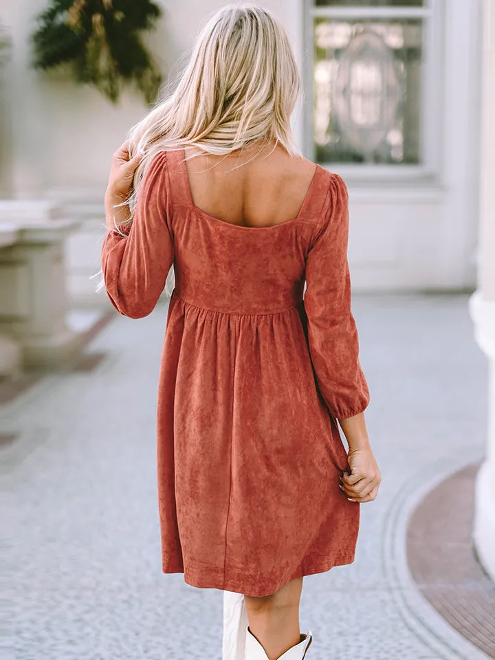 Walker Square Neck Three-Quarter Sleeve Mini Dress
