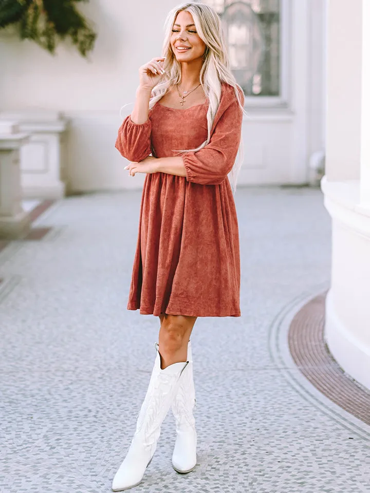 Walker Square Neck Three-Quarter Sleeve Mini Dress