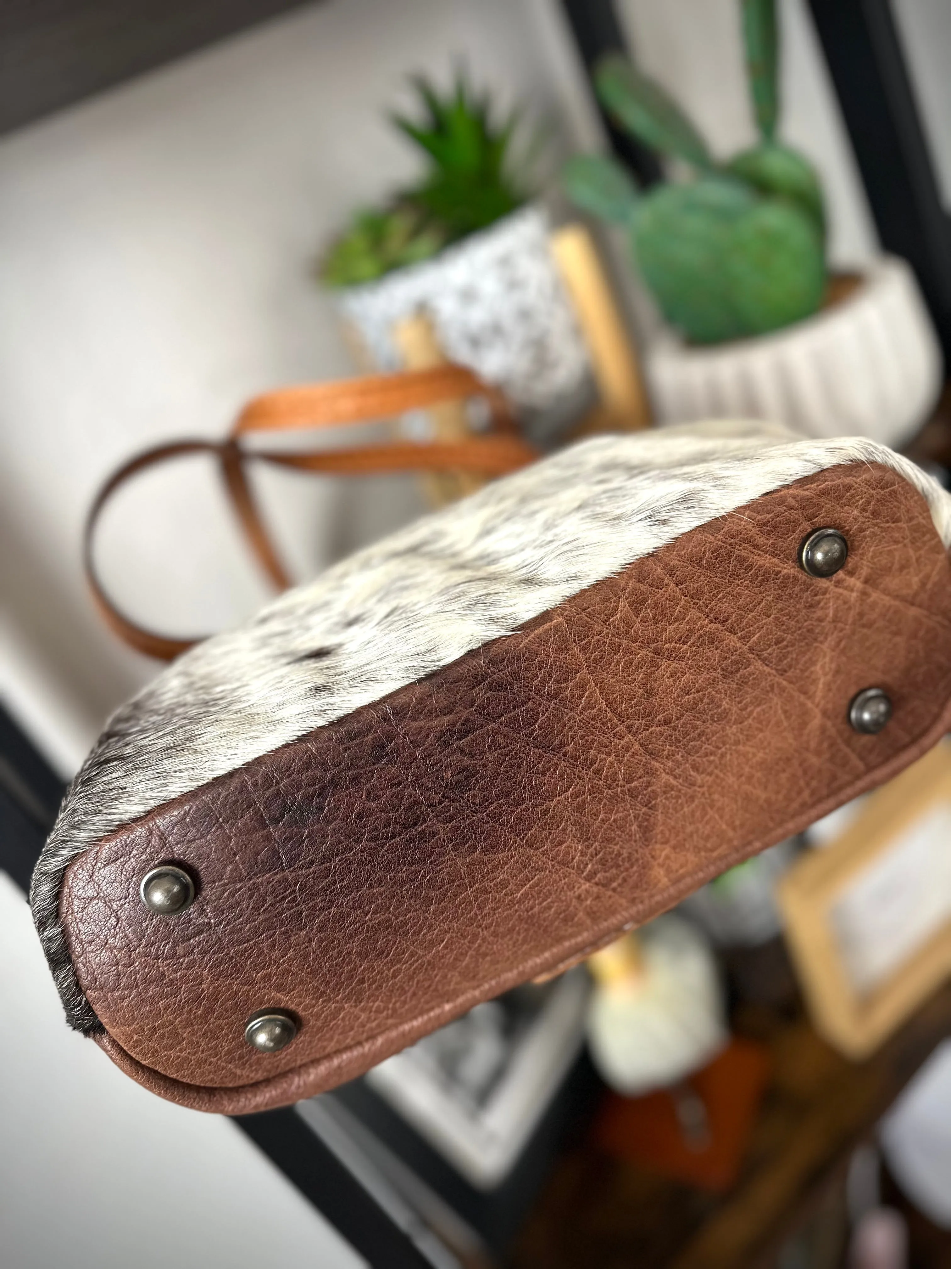 Western Leather Tooled and Cowhide Tote