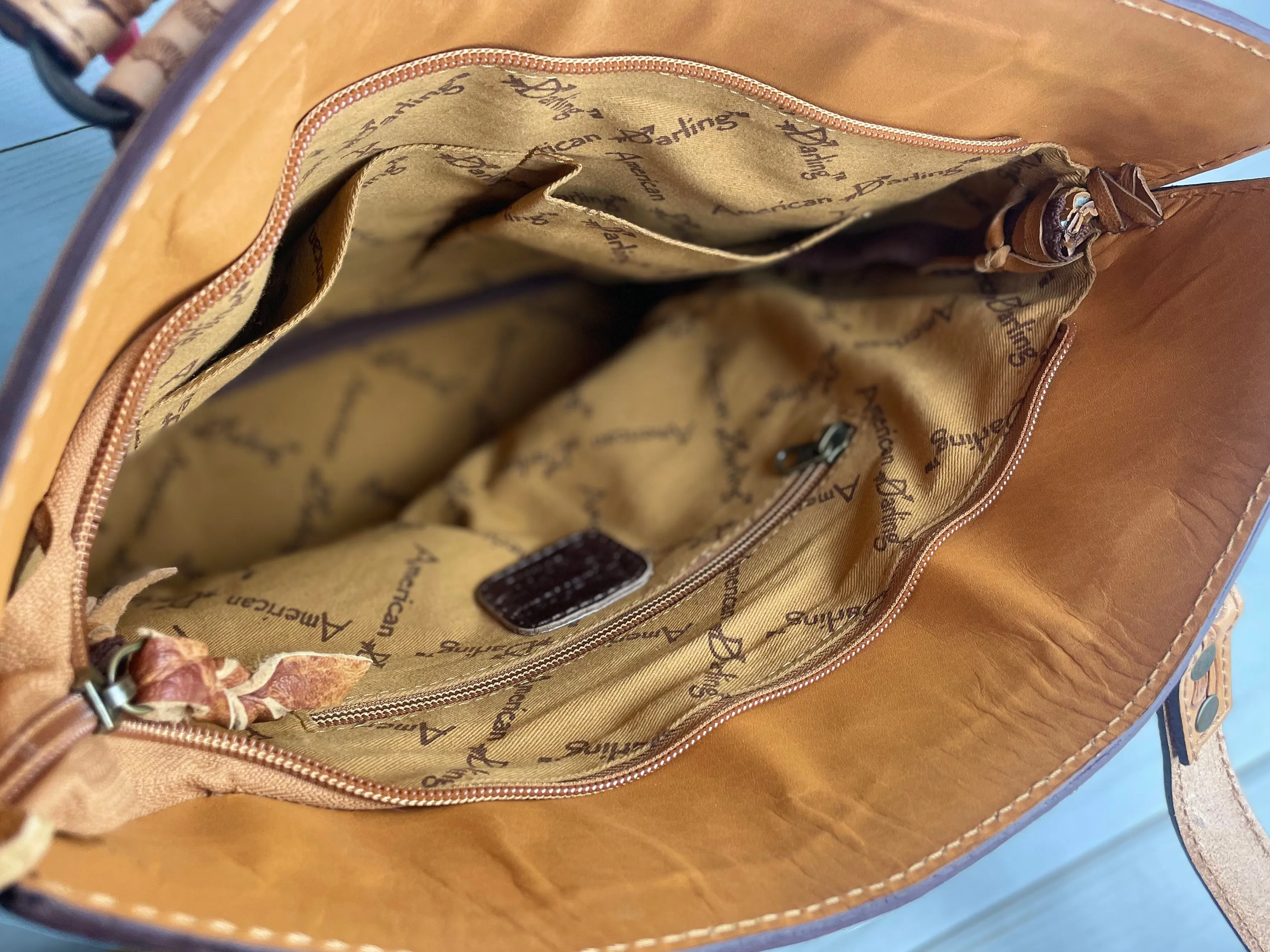 Western Leather Tooled and Cowhide Tote